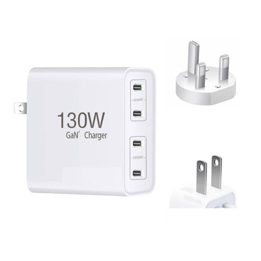 GaN130W 4-Port USB-C PD65W / PD30W Multi Port Type-C Charger for Notebook Series, US Plug, EU / U...