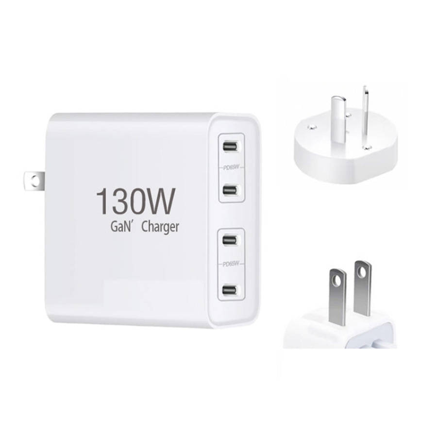 GaN130W 4-Port USB-C PD65W / PD30W Multi Port Type-C Charger for Notebook Series, US Plug, EU / U...