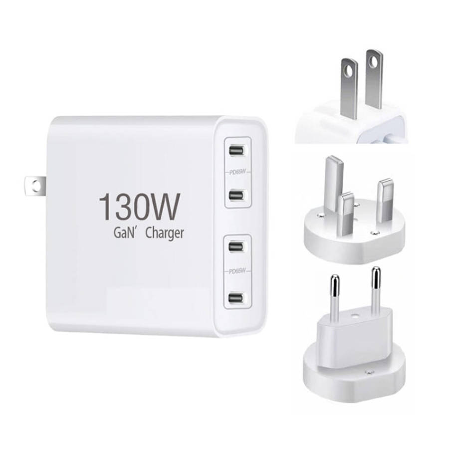 GaN130W 4-Port USB-C PD65W / PD30W Multi Port Type-C Charger for Notebook Series, US Plug, EU / U...