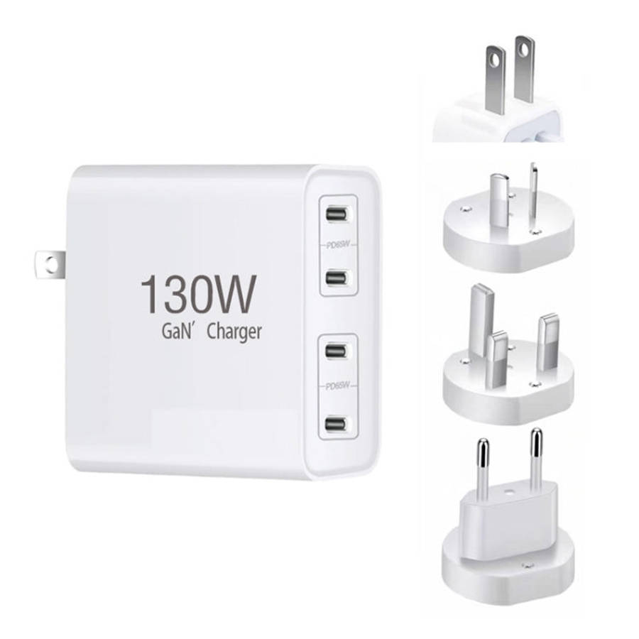 GaN130W 4-Port USB-C PD65W / PD30W Multi Port Type-C Charger for Notebook Series, US Plug, EU / U...