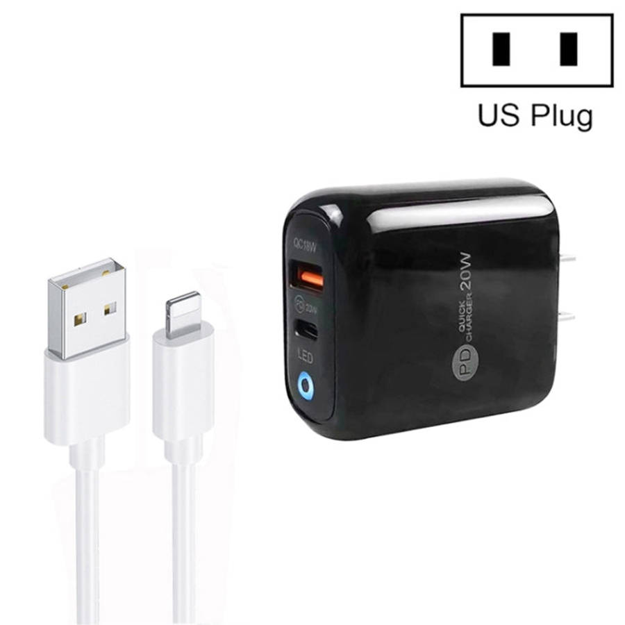 PD04 Type-C + USB Mobile Phone Charger with USB to 8 Pin Cable, US Plug, US Plug + USB to 8 Pin C...