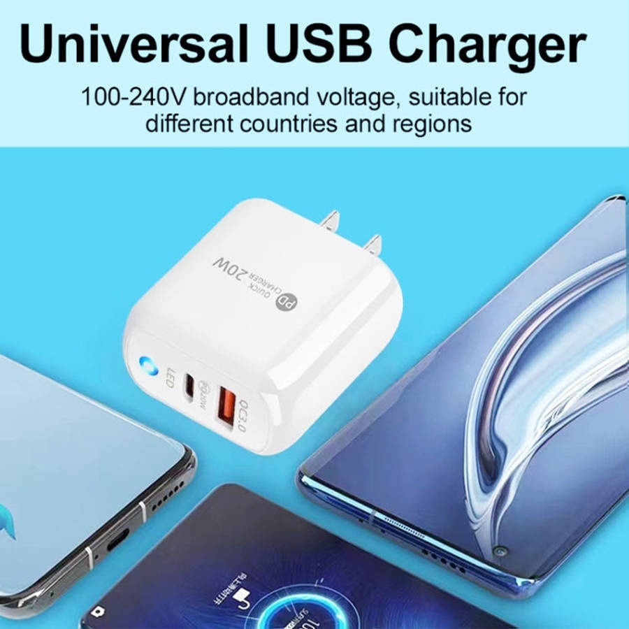 PD04 Type-C + USB Mobile Phone Charger with USB to 8 Pin Cable, US Plug, US Plug + USB to 8 Pin C...