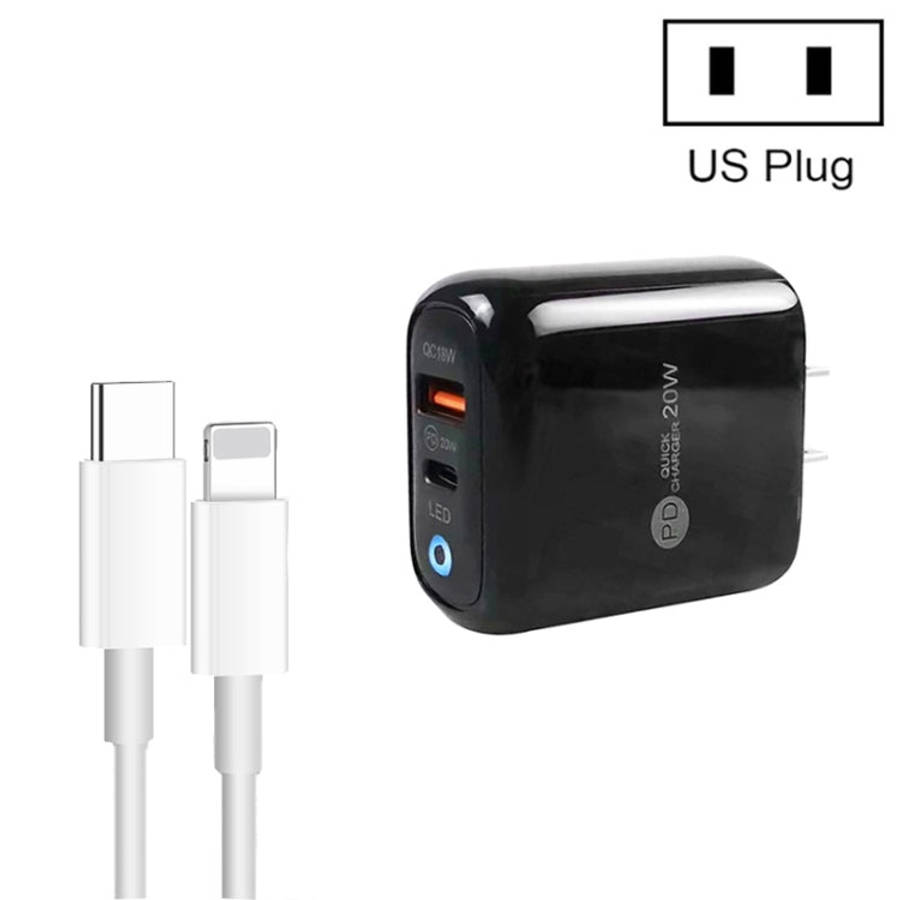 PD04 Type-C + USB Mobile Phone Charger with Type-C to 8 Pin Cable, US Plug, US Plug + Type-C to 8...