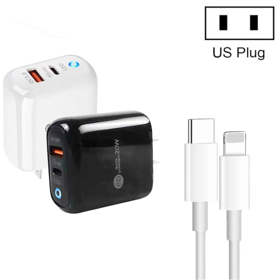 PD04 Type-C + USB Mobile Phone Charger with Type-C to 8 Pin Cable, US Plug, US Plug + Type-C to 8...