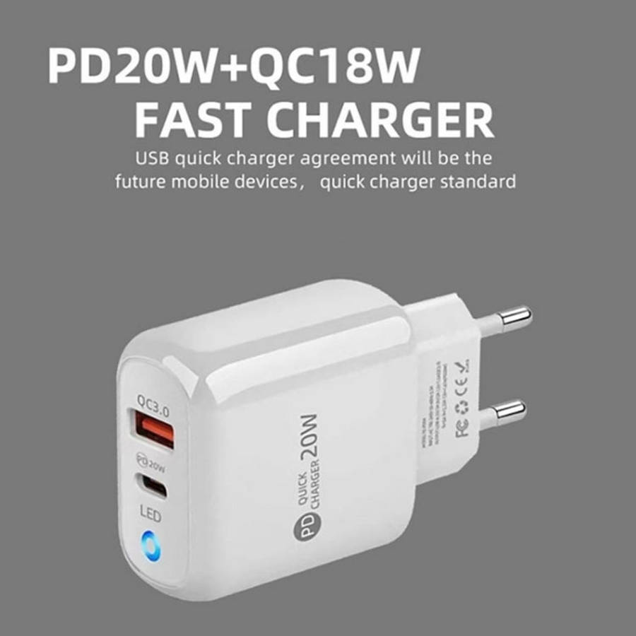 PD04 Type-C + USB Mobile Phone Charger with Type-C to 8 Pin Cable, UK Plug, UK Plug + Type-C to 8...