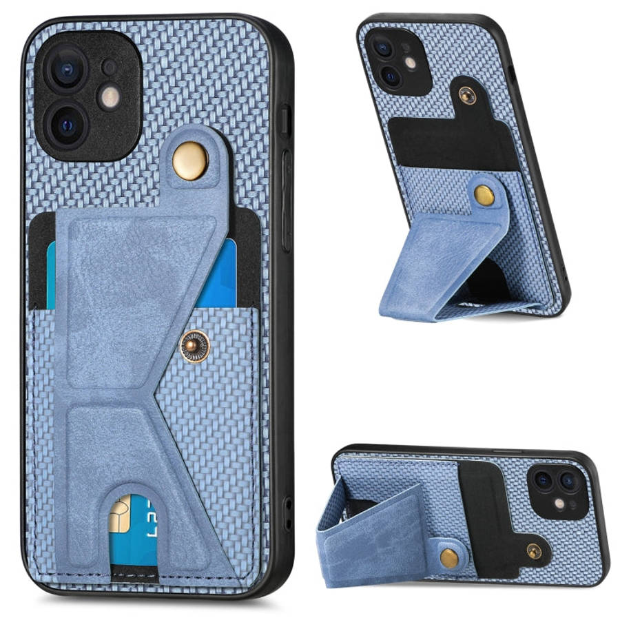 Carbon Fiber Wallet Flip Card K-shaped Holder Phone Case, For iPhone 11 Pro Max, For iPhone 12 mi...