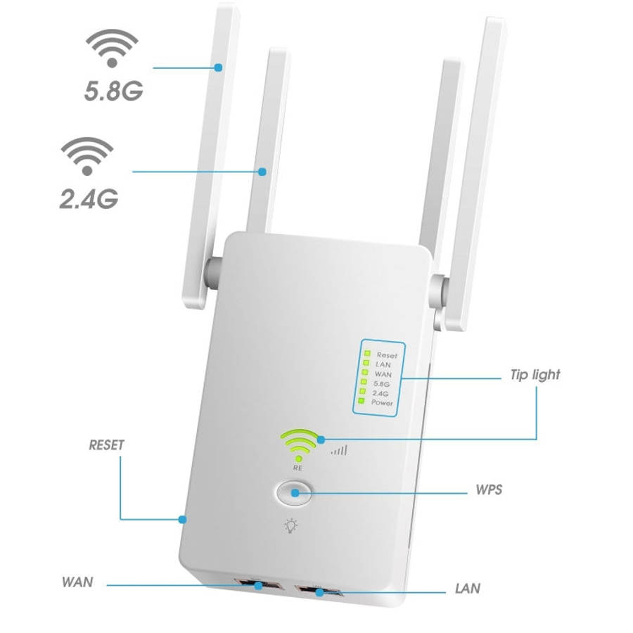 U6 5Ghz Wireless WiFi Repeater 1200Mbps Router Wifi Booster 2.4G Long Range Extender, US Plug, EU...