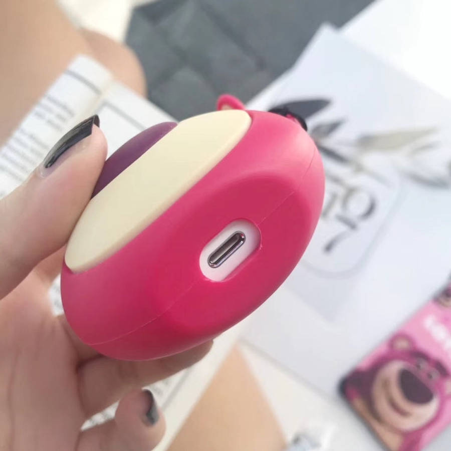Red Bear Airpods Protective Case Bluetooth Earphone Storage Box Silicone Ring Rope Anti-drop Bag
