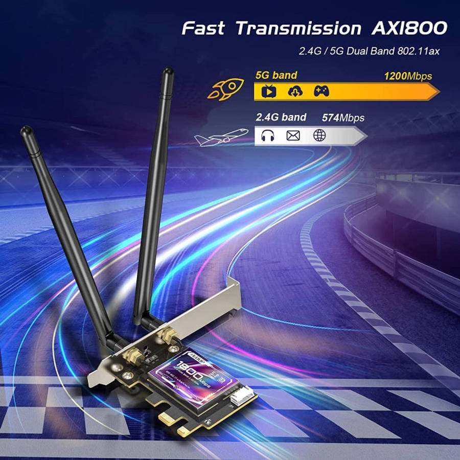 EDUP EP-9658 PCI-E WiFi 6 Card AX1800M Bluetooth 5.2 Adapter for Desktop PC, 2.4GHz/5.8GHz Dual B...