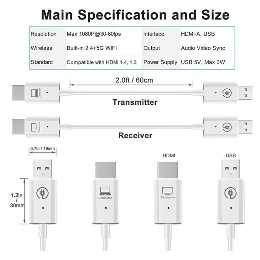 Wireless HDMI Transmitter and Receiver Kit, HDMI Wireless Extender Adapter, 1080P 60fps Video Aud...