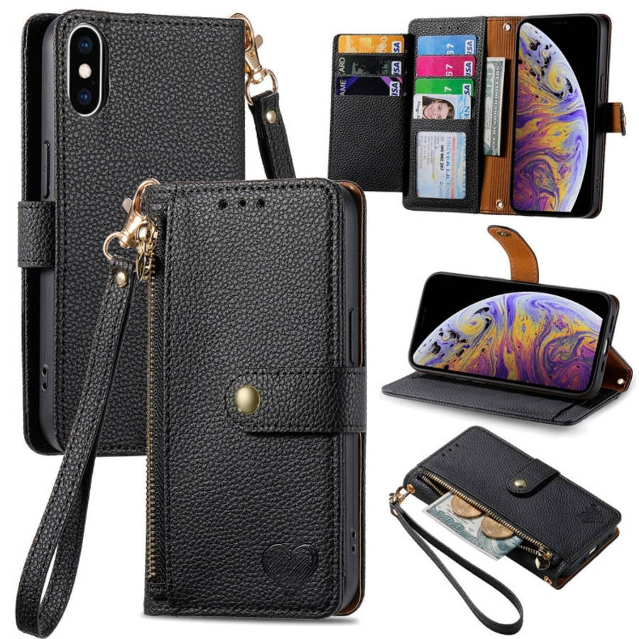 Love Zipper Lanyard Leather Phone Case, For iPhone 11, For iPhone 11 Pro, For iPhone XR, For iPho...