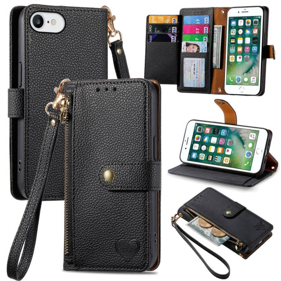 Love Zipper Lanyard Leather Phone Case, For iPhone 11, For iPhone 11 Pro, For iPhone XR, For iPho...