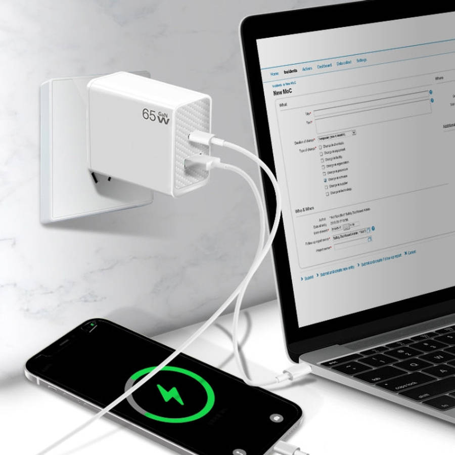 GaN PD48W Type-C PD3.0 + USB3.0 Notebook Adapter for MacBook Series EU Plug, EU Plug