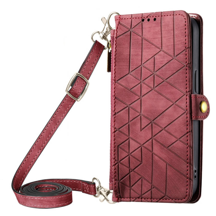 Geometric Zipper Wallet Side Buckle Leather Phone Case with Crossbody Lanyard, For iPhone 11 Pro