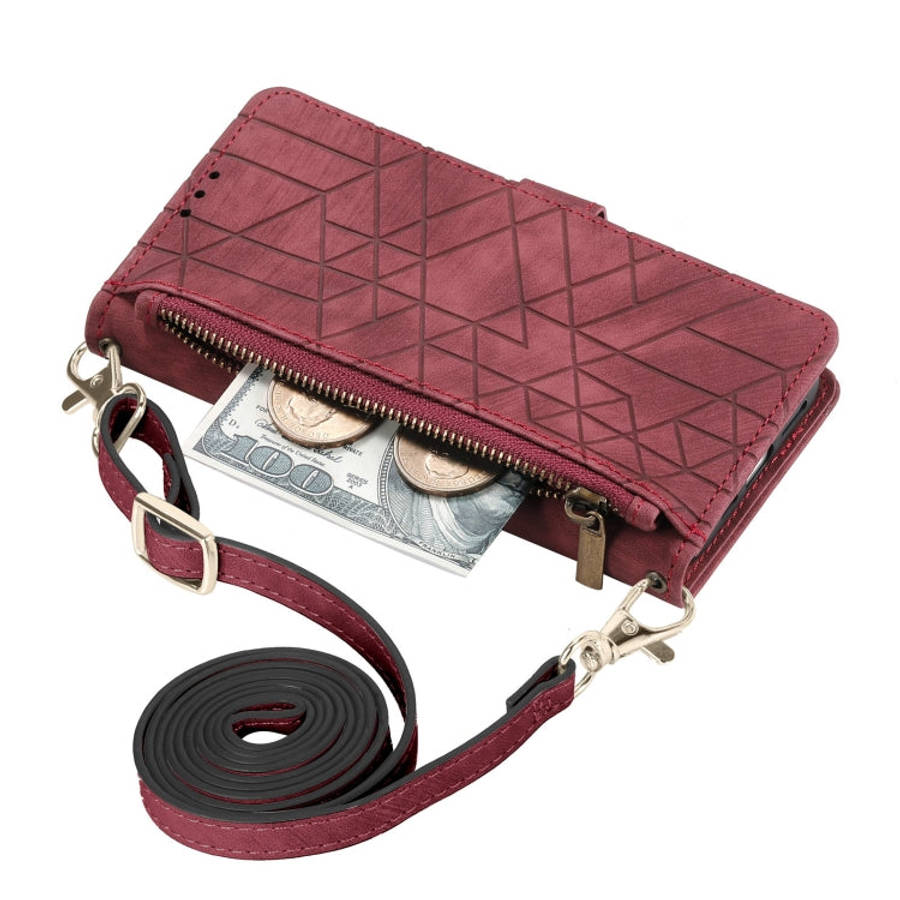 Geometric Zipper Wallet Side Buckle Leather Phone Case with Crossbody Lanyard, For iPhone 11 Pro