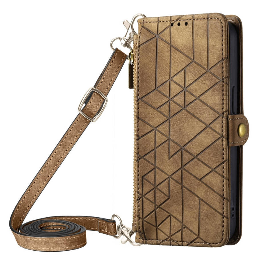 Geometric Zipper Wallet Side Buckle Leather Phone Case with Crossbody Lanyard, For iPhone 11 Pro