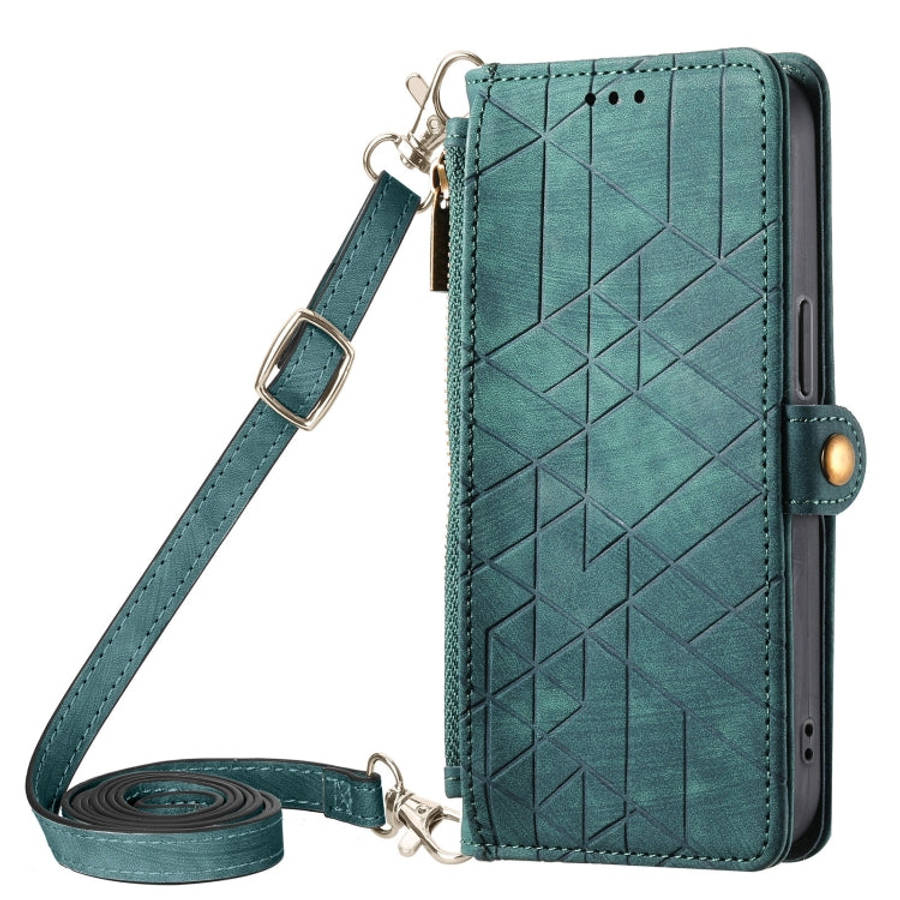 Geometric Zipper Wallet Side Buckle Leather Phone Case with Crossbody Lanyard, For iPhone 11 Pro