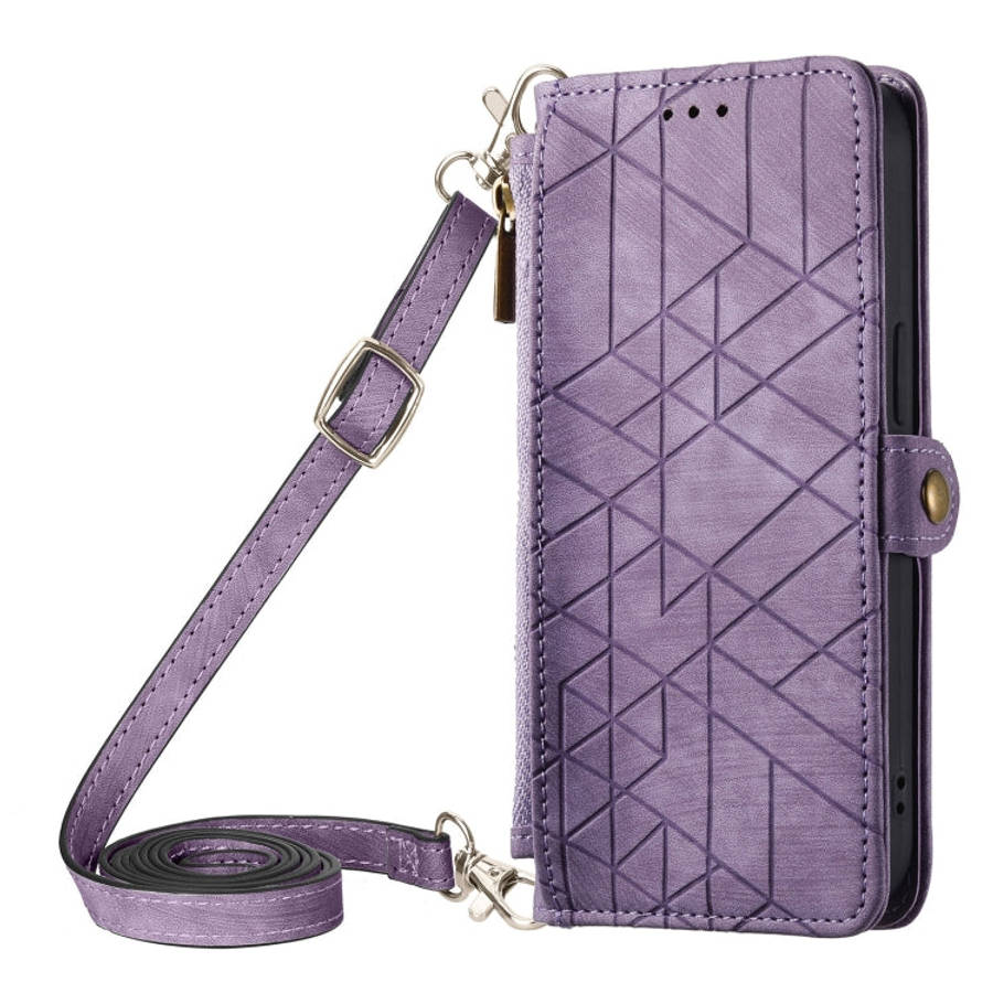 Geometric Zipper Wallet Side Buckle Leather Phone Case with Crossbody Lanyard, For iPhone 11 Pro