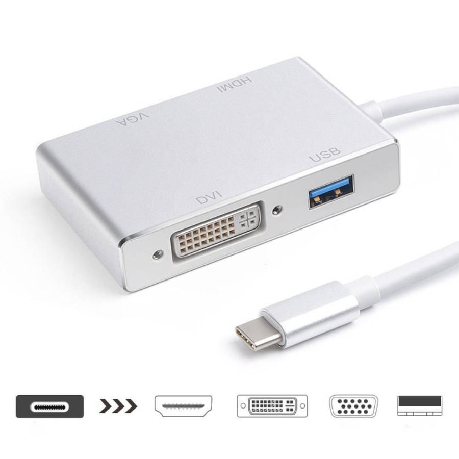 4 in 1 USB 3.1 USB C Type C to HDMI VGA DVI USB 3.0 Adapter Cable for Laptop Apple Macbook Google...