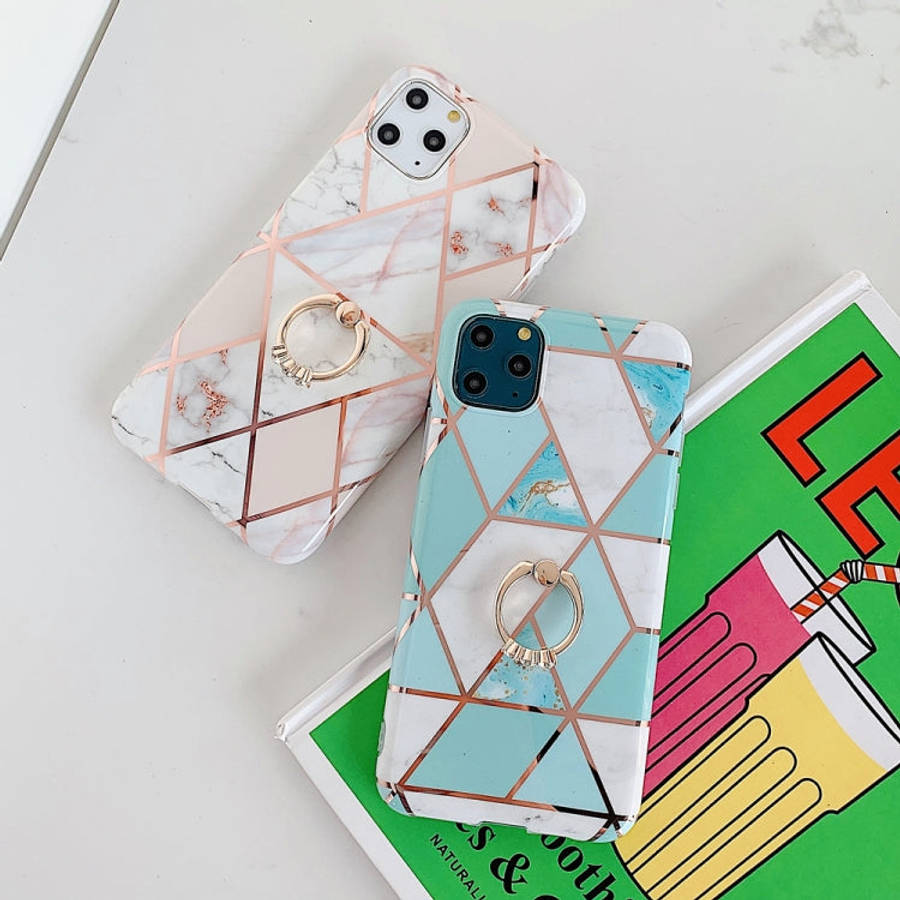 For iPhone 11 Pro Plating Colorful Geometric Pattern Mosaic Marble TPU Mobile Phone Case Rhinesto...