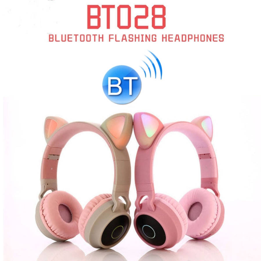Cute Cat Ear Bluetooth 5.0 Headphones Foldable On-Ear Stereo Wireless Headset Headphone with Mic ...