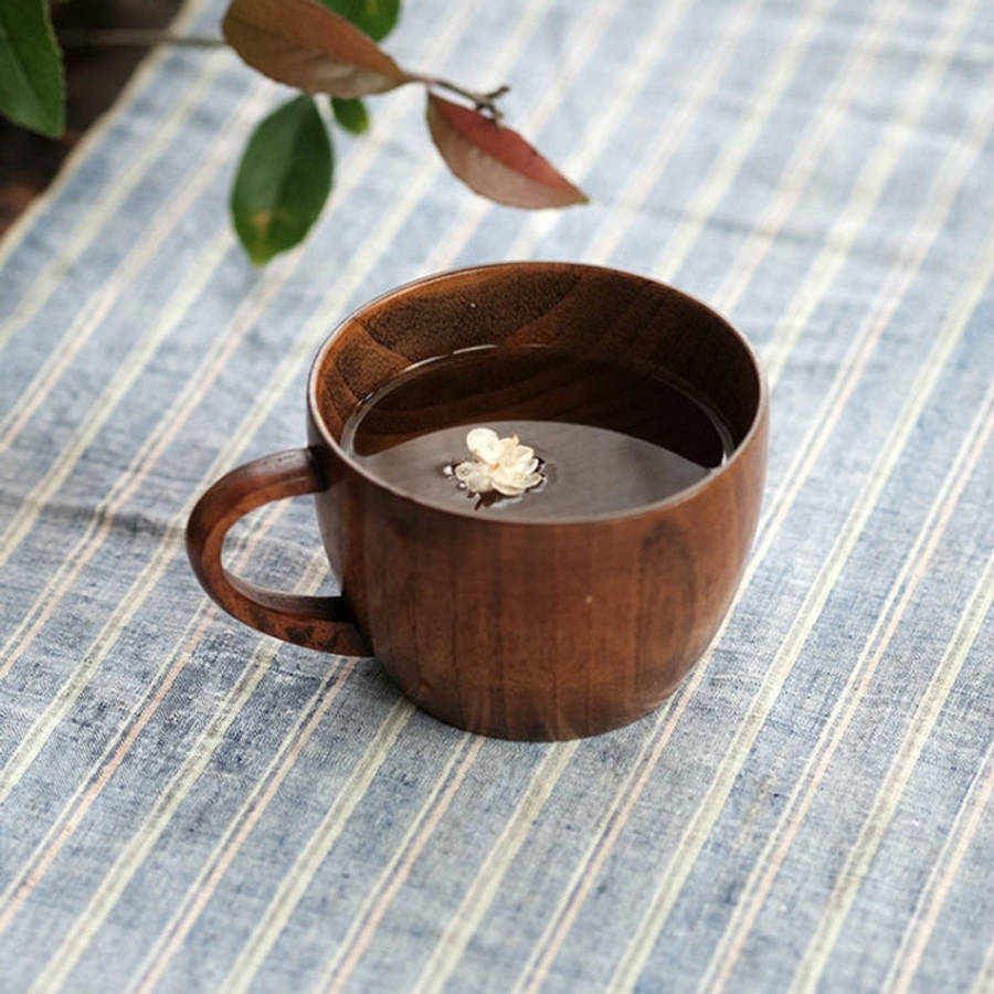 Mini Retro Handmade Wooden Coffee Tea Juice Water Cup Breakfast Beer Milk Drinkware with Handle, ...