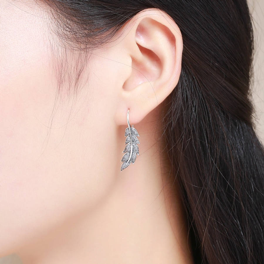 Diamond Leaf Silver Earrings Female S925 Sterling Silver Earrings, SCE215