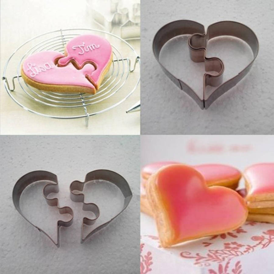 Left Heart+Right Heart Love Puzzle Biscuit Mold, Heart Shape