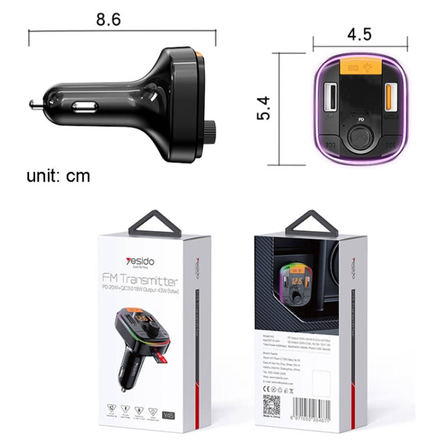 Yesido Y45 Car PD Charger Cigarette Lighter QC Car Charging USB Bluetooth Digital Display FM, Y45