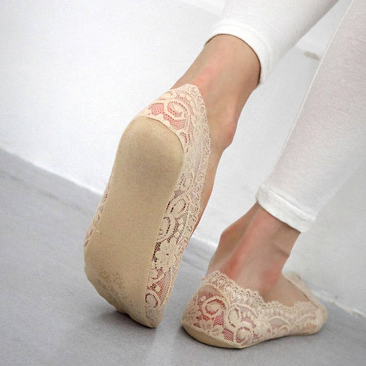 Summer  Girl Silica Gel Lace Boat Socks Invisible Cotton Sole Non-slip Antiskid Slippers Anti-Sli...
