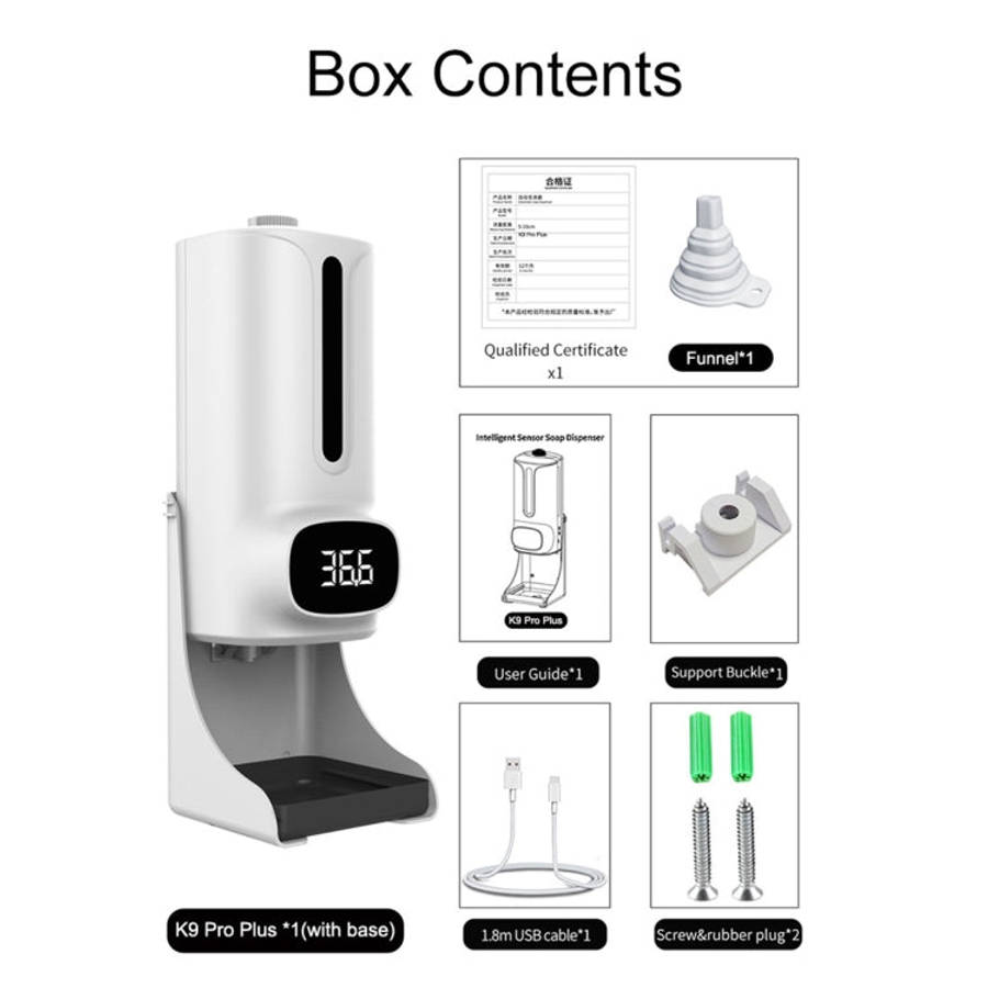 K9 Pro Plus Handsfree Non-contact Body Thermometer + 1000ml Automatic Non-contact Liquid Soap Dis...