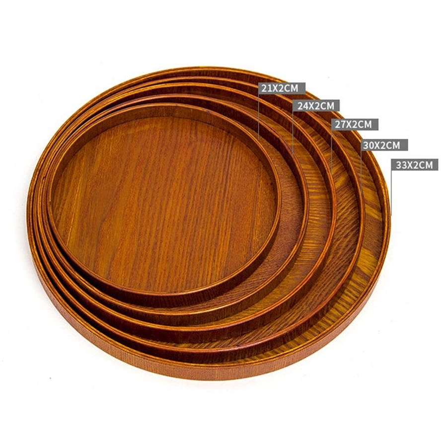 Creative Round Solid Wood Tea Tray Hotel Wooden Tay Storage Tray, Diameter: 37.5cm, Brown, Diamet...