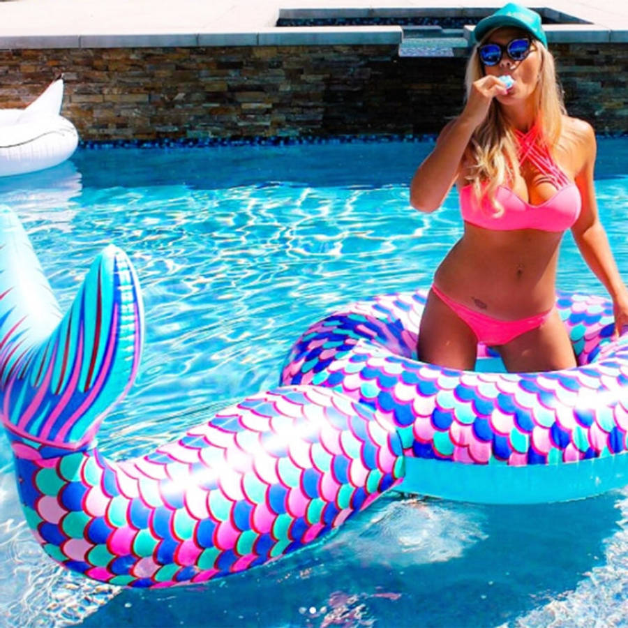 Inflatable Large Mermaid Tail Pool Lounge Swimming Ring Floating Raft Floats, Size: 170*120cm, 17...
