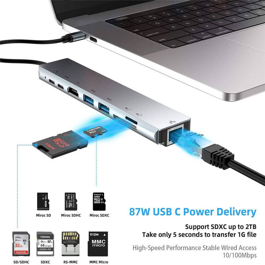 Bakeey 8-in-1 USB-C Hub Docking Station Adapter