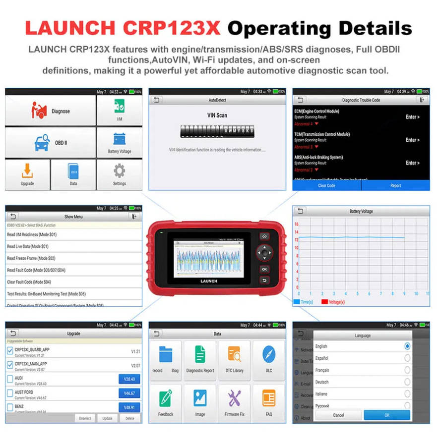 Launch Creader CRP123E OBD ECU ABS SRS Diagnostic Scanner (Parallel Import)