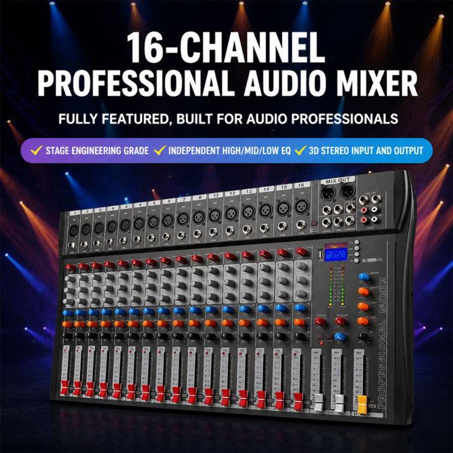 CT-16 16-Channel Professional Bluetooth Recording Mixer KTV Sound System, EU Plug, UK Plug, US Plug