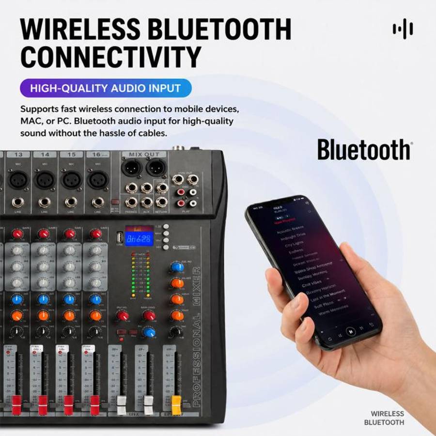 CT-16 16-Channel Professional Bluetooth Recording Mixer KTV Sound System, EU Plug, UK Plug, US Plug