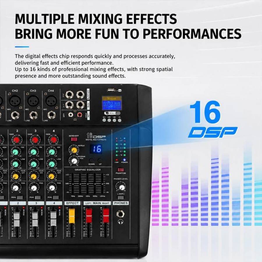 802D 8-Channel Multi-function Professional Bluetooth Mixer with Amplifier, EU Plug, UK Plug, US Plug
