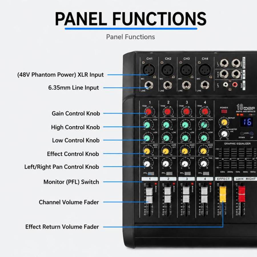 1202D 12-Channel Multi-function Professional Bluetooth Mixer with Amplifier, EU Plug, UK Plug, US...