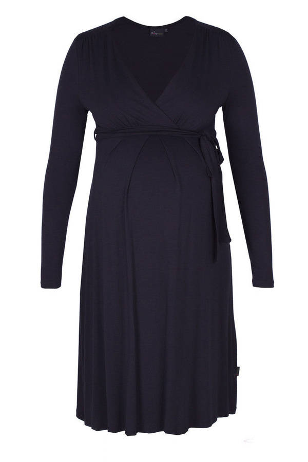 Mock Wrap Dress Black Long Sleeve - M / BLACK