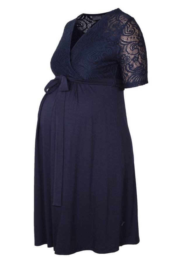Lace Mock Wrap Dress Navy - S