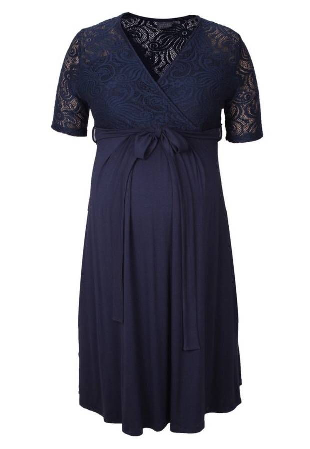 Lace Mock Wrap Dress Navy - S