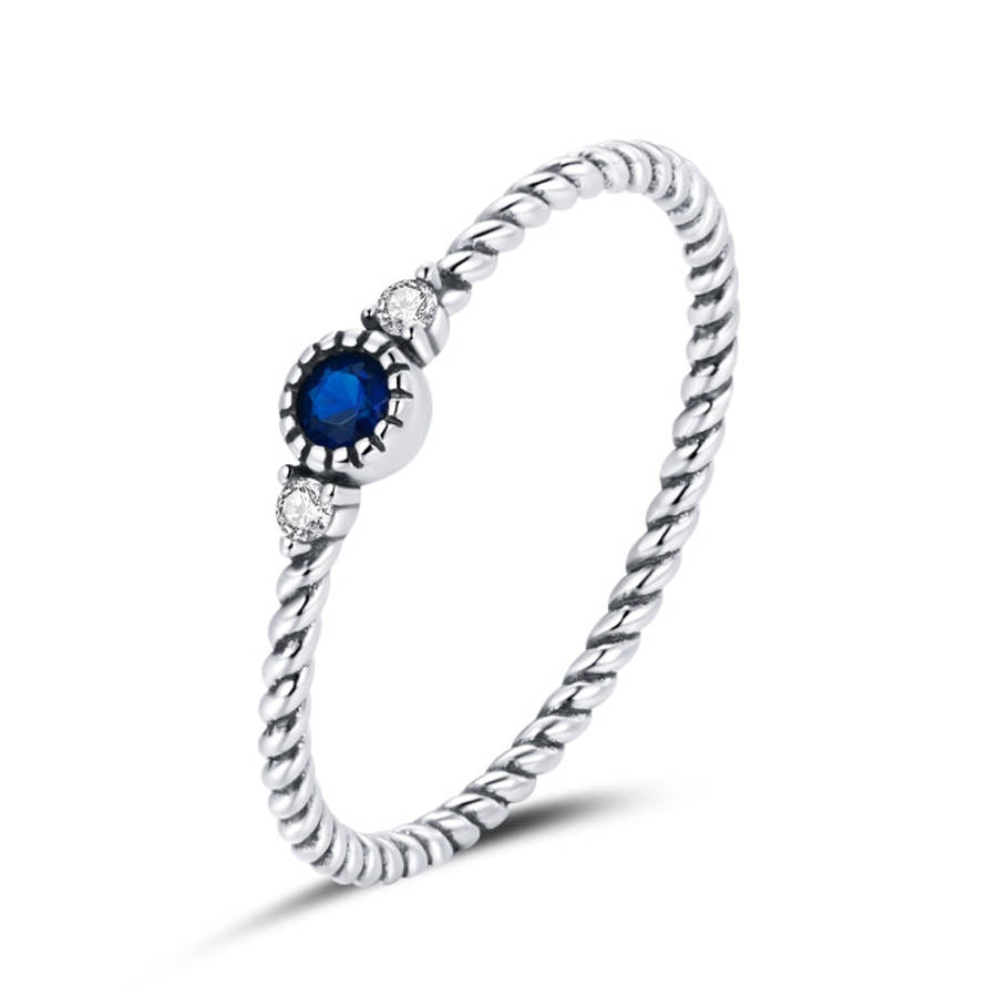 S925 Sterling Silver Dark Blue Zircon Platinum Plated Twist Texture Women Ring, 6, 7, 8