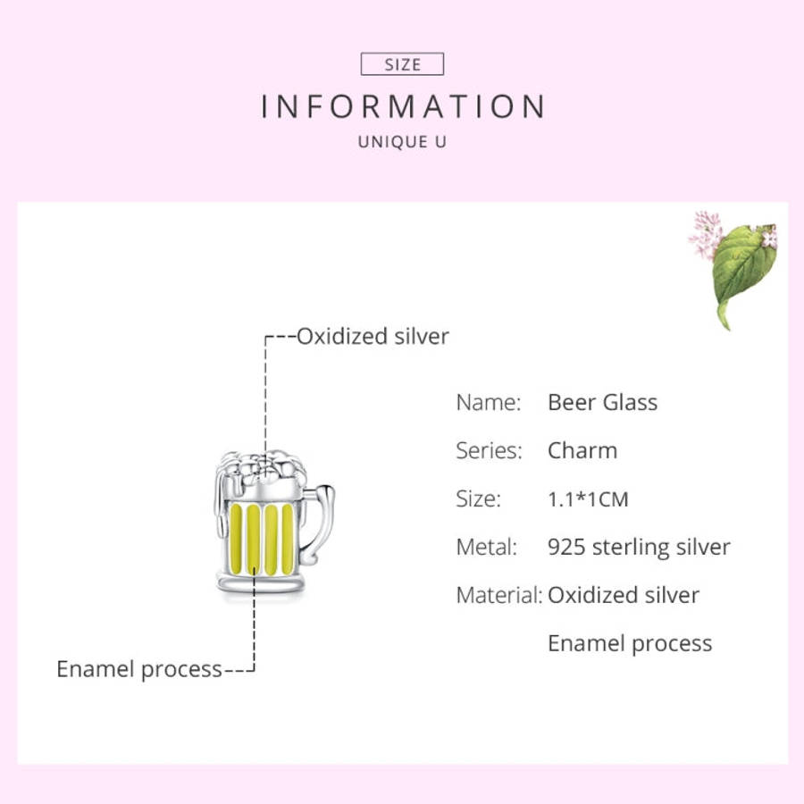 S925 Sterling Silver Beer Mug Beads DIY Bracelet Necklace Accessories, Beer Mug