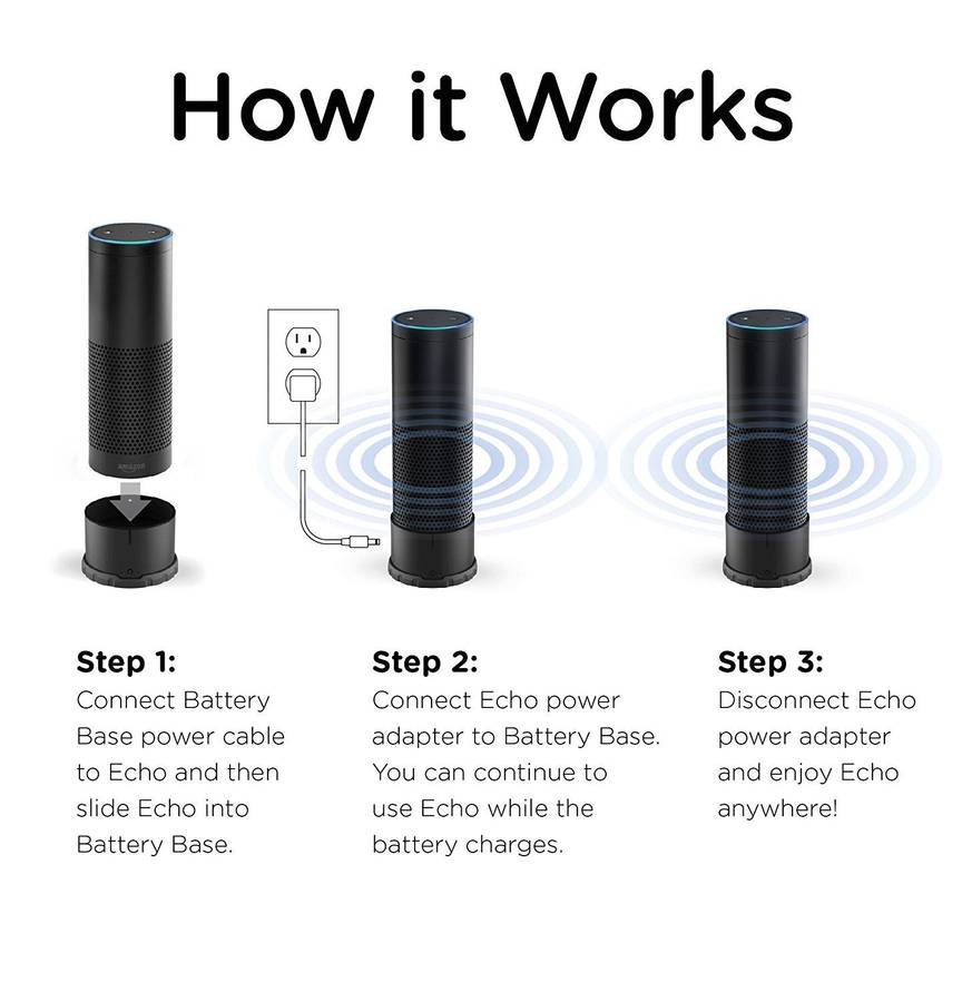 Portable Battery Base for Echo (Use Echo Anywhere)