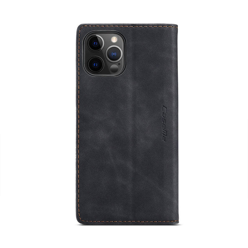 CaseMe-013 TPU Business Style Vintage Matte Horizontal Flap Leather Case for iPhone 12 Pro Max Black
