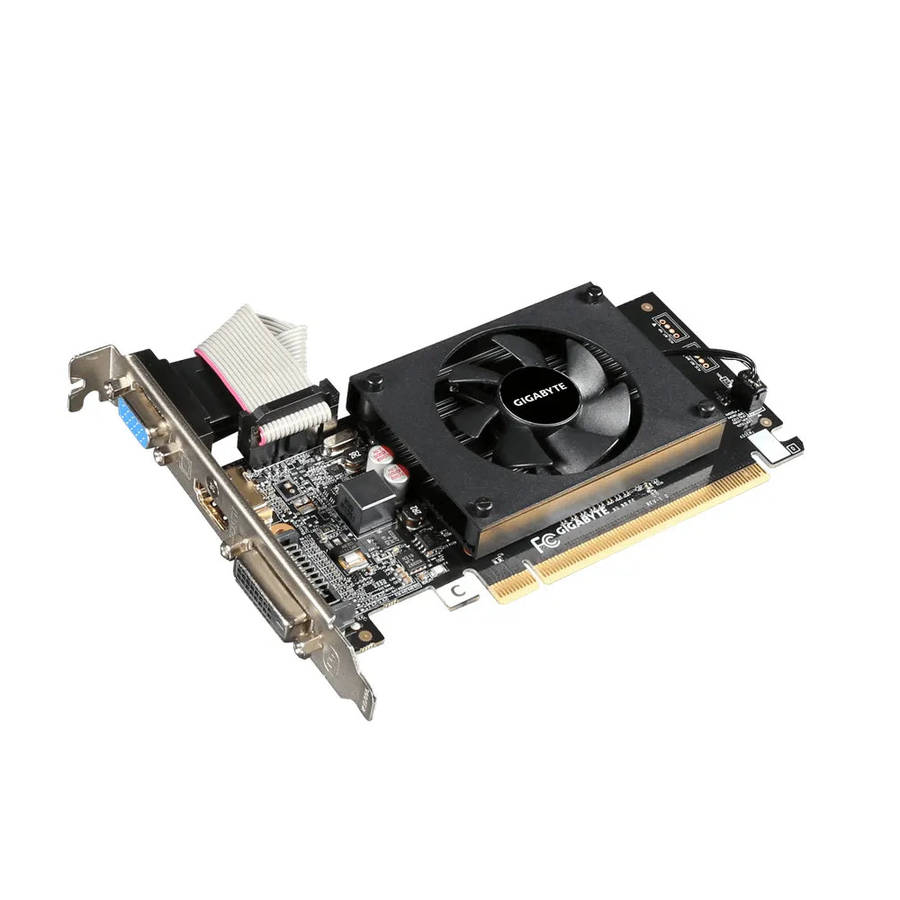 GIGABYTE Graphics nVidia GeForce® GT 710 2GB GDDR3 64Bit . 1x Dual-Link DVI-D; 1x HDMI; 1x VGA; ...