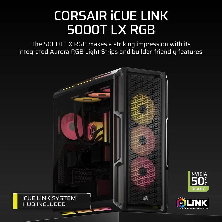 Corsair iCUE LINK 5000T LX RGB Mid-Tower PC Case; Black