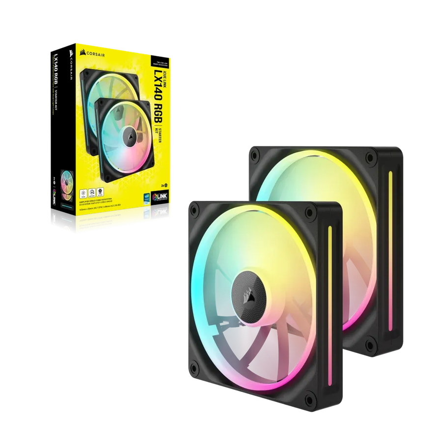 Corsair LX RGB Series; iCUE LINK LX140 RGB; 140mm Fan; Dual Pack; iCUE LINK System Hub Included