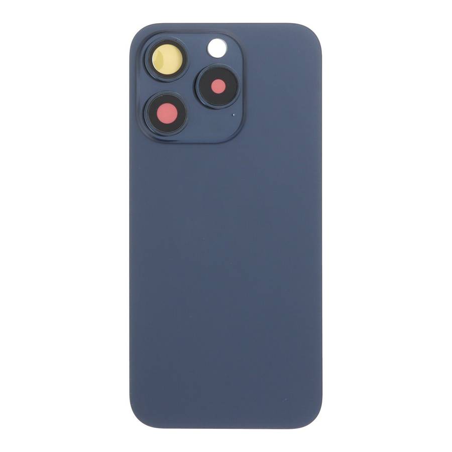 Battery Door + Back Camera Lens and Bezel with Magnetism Ring+Metal Plate for iPhone 15 Pro Blue ...